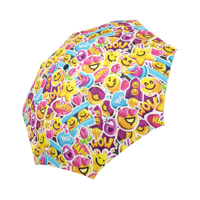 Emoji Sticker Print Pattern Automatic Foldable Umbrella