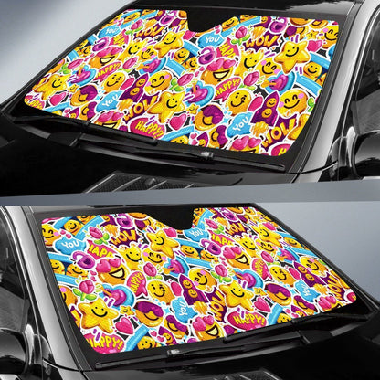 Emoji Sticker Print Pattern Car Sun Shade For Windshield
