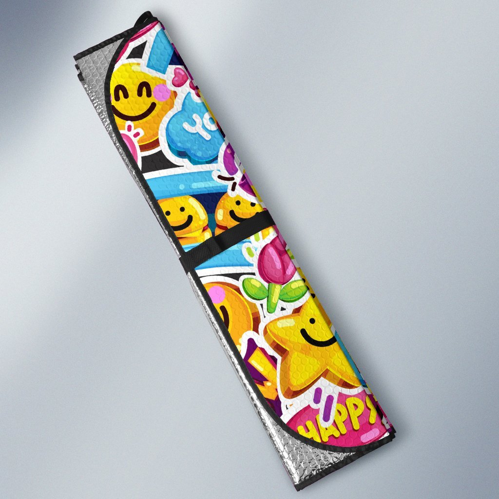 Emoji Sticker Print Pattern Car Sun Shade For Windshield