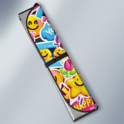 Emoji Sticker Print Pattern Car Sun Shade For Windshield