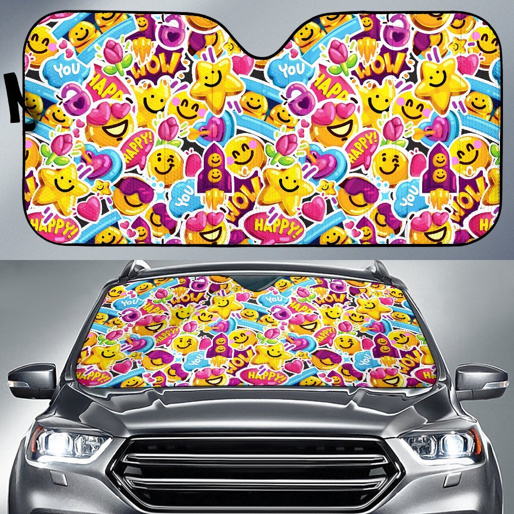 Emoji Sticker Print Pattern Car Sun Shade For Windshield