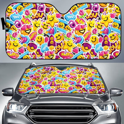 Emoji Sticker Print Pattern Car Sun Shade For Windshield