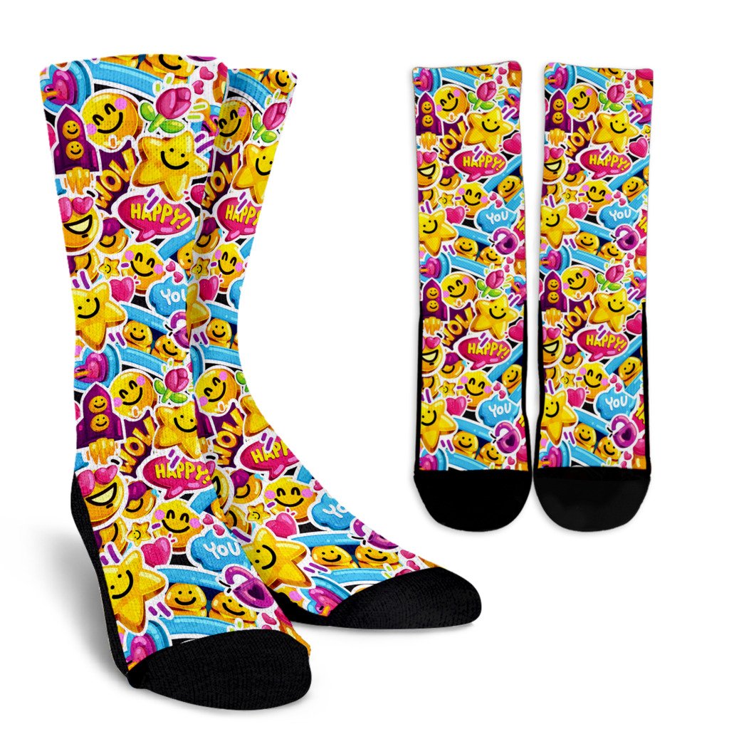 Emoji Sticker Print Pattern Crew Socks