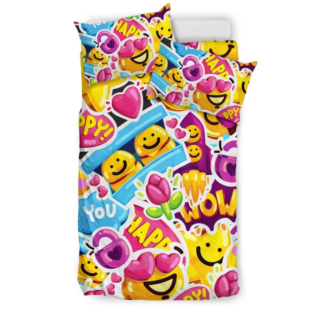 Emoji Sticker Print Pattern Duvet Cover Bedding Set