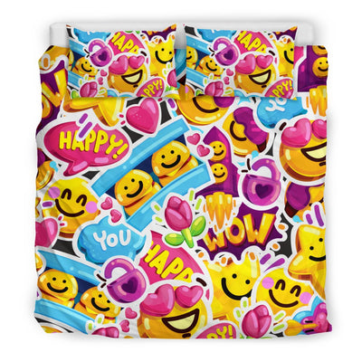Emoji Sticker Print Pattern Duvet Cover Bedding Set