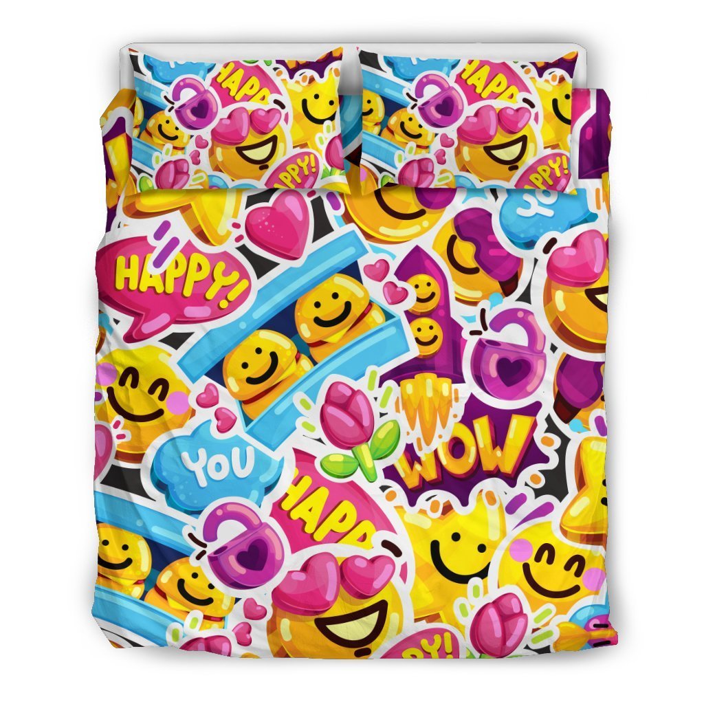 Emoji Sticker Print Pattern Duvet Cover Bedding Set