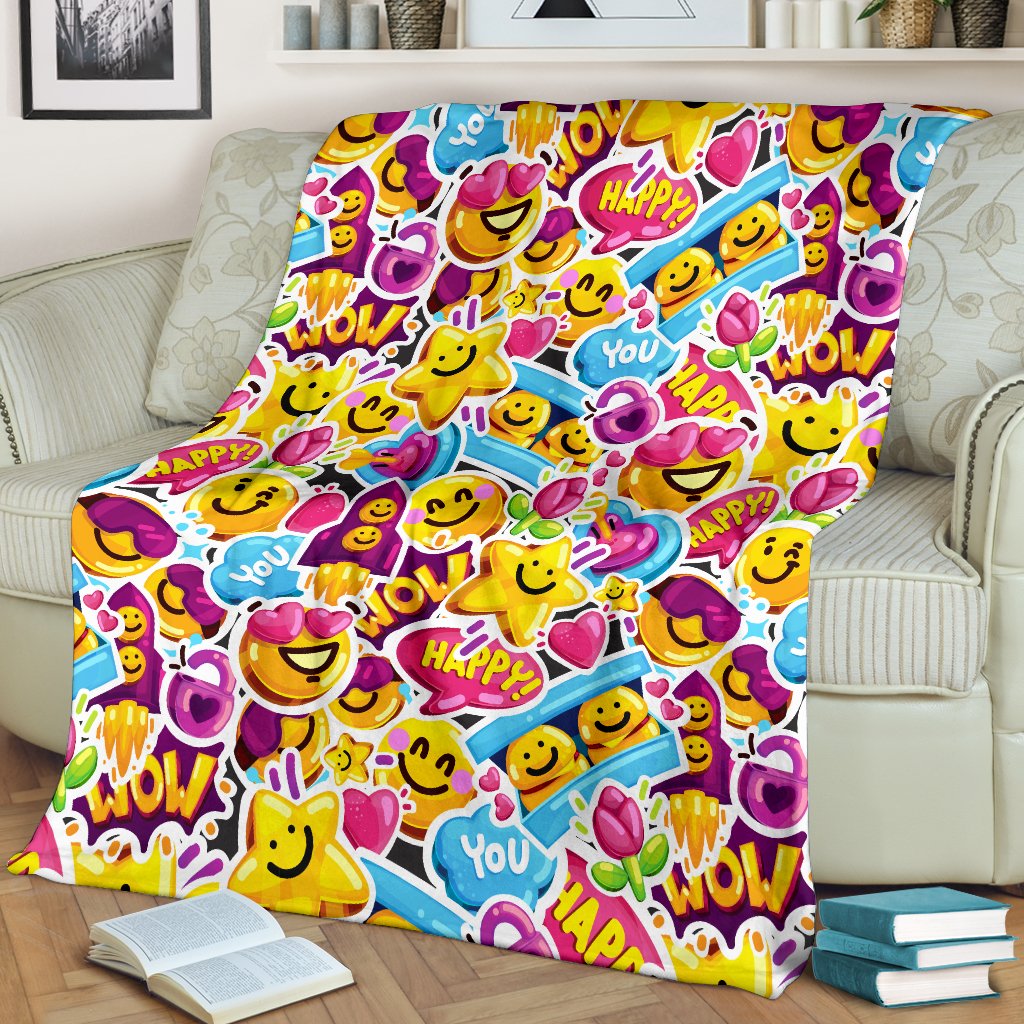 Emoji Sticker Print Pattern Fleece Blanket