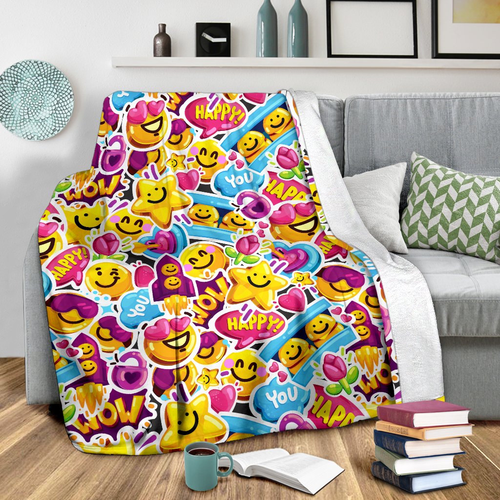 Emoji Sticker Print Pattern Fleece Blanket