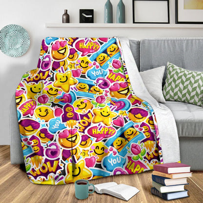 Emoji Sticker Print Pattern Fleece Blanket