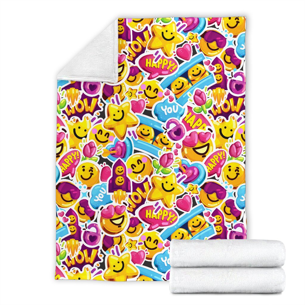 Emoji Sticker Print Pattern Fleece Blanket