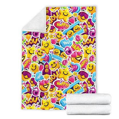 Emoji Sticker Print Pattern Fleece Blanket