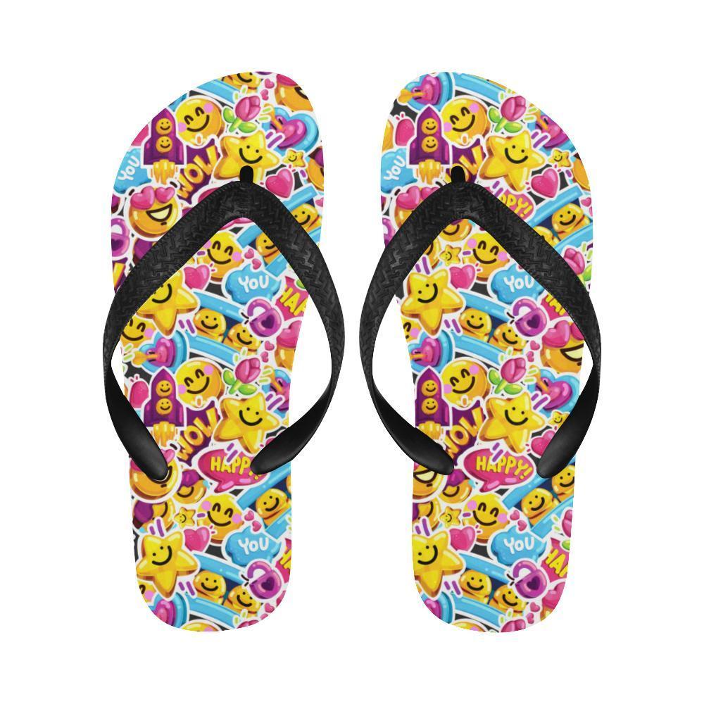 Emoji Sticker Print Pattern Flip Flops-JTAMIGO.COM