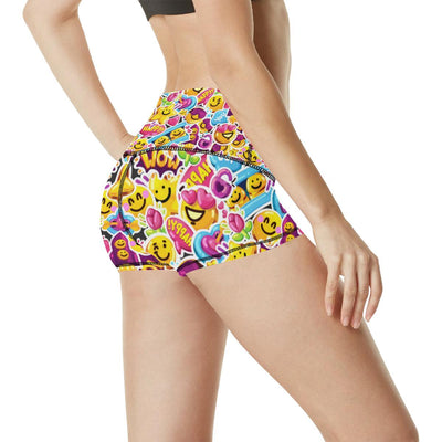 Emoji Sticker Print Pattern High Waisted Spandex Shorts-JTAMIGO.COM