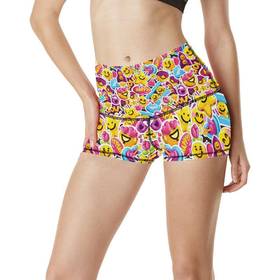 Emoji Sticker Print Pattern High Waisted Spandex Shorts-JTAMIGO.COM