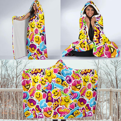 Emoji Sticker Print Pattern Hooded Blanket-JTAMIGO.COM