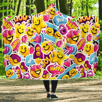Emoji Sticker Print Pattern Hooded Blanket-JTAMIGO.COM
