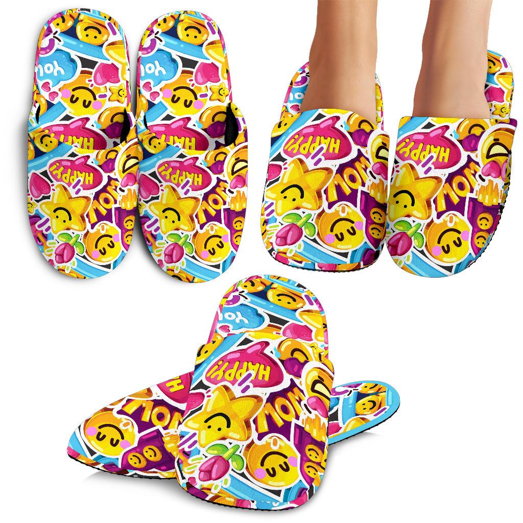 Emoji Sticker Print Pattern House Slippers