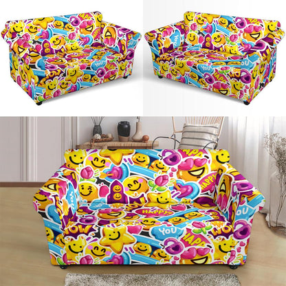 Emoji Sticker Print Pattern Loveseat Slipcover-JTAMIGO.COM