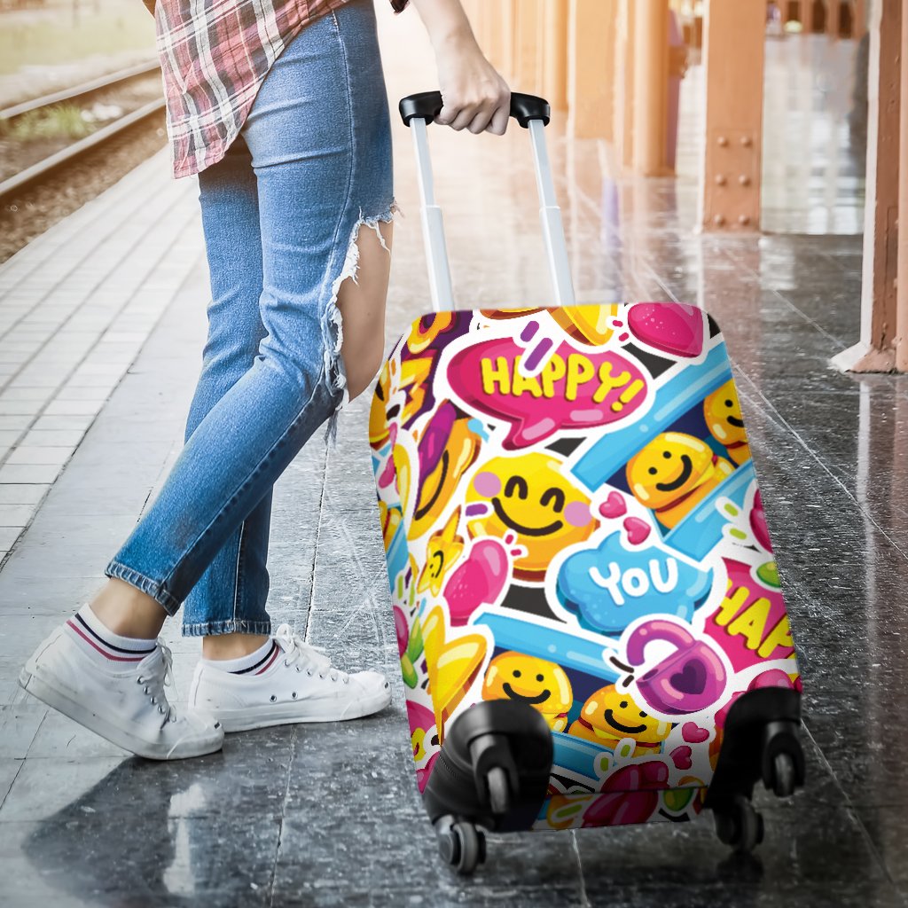 Emoji Sticker Print Pattern Luggage Cover Protector
