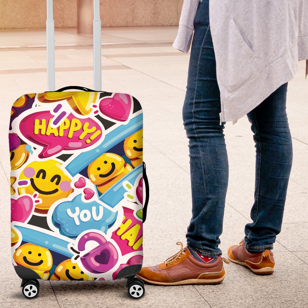 Emoji Sticker Print Pattern Luggage Cover Protector