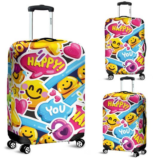Emoji Sticker Print Pattern Luggage Cover Protector