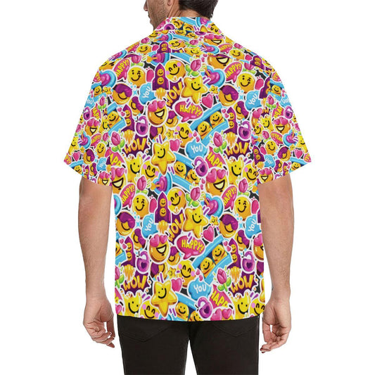 Emoji Sticker Print Pattern Men Aloha Hawaiian Shirt