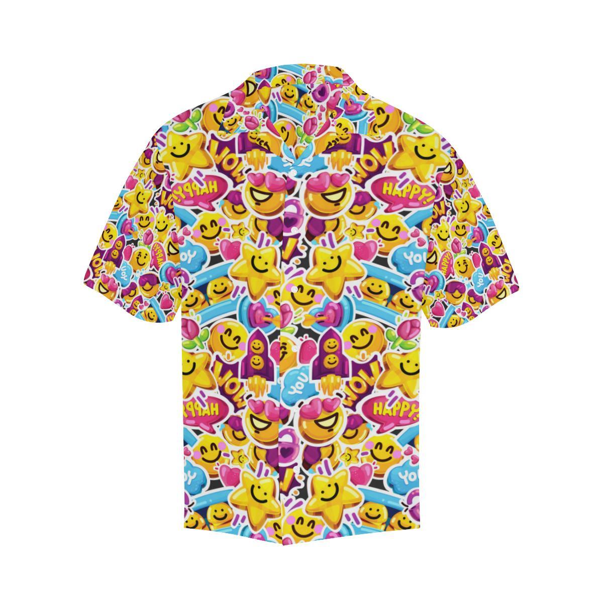 Emoji Sticker Print Pattern Men Aloha Hawaiian Shirt