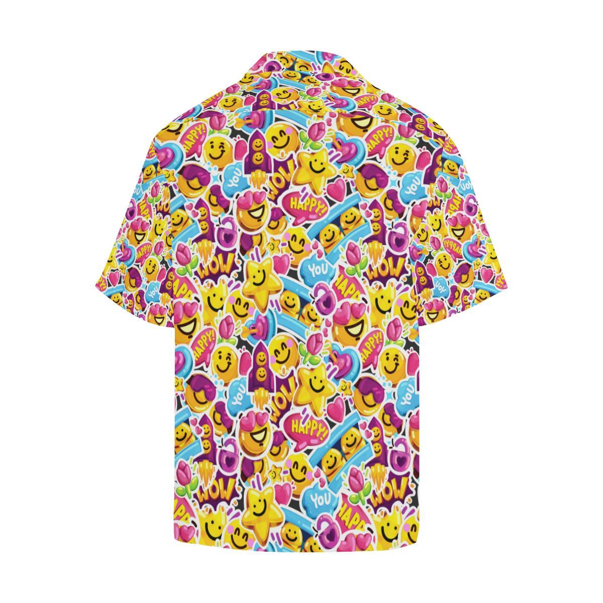 Emoji Sticker Print Pattern Men Aloha Hawaiian Shirt