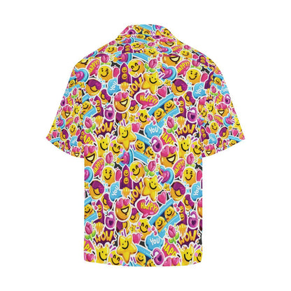 Emoji Sticker Print Pattern Men Aloha Hawaiian Shirt