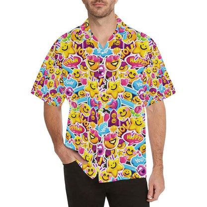 Emoji Sticker Print Pattern Men Aloha Hawaiian Shirt
