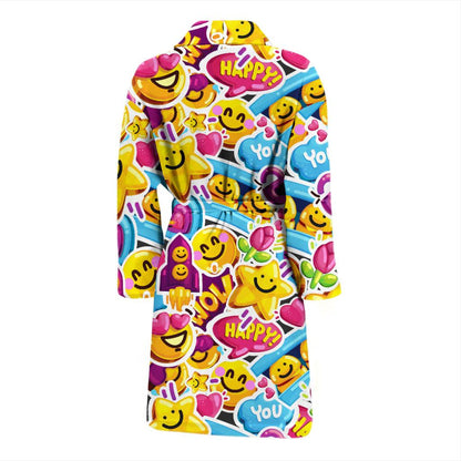 Emoji Sticker Print Pattern Men Bath Robe-JTAMIGO.COM