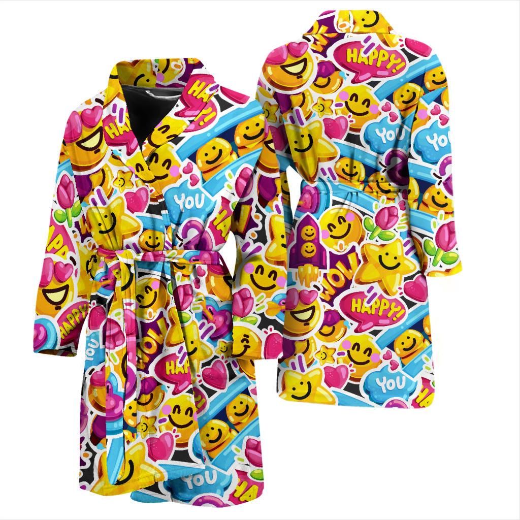 Emoji Sticker Print Pattern Men Bath Robe-JTAMIGO.COM