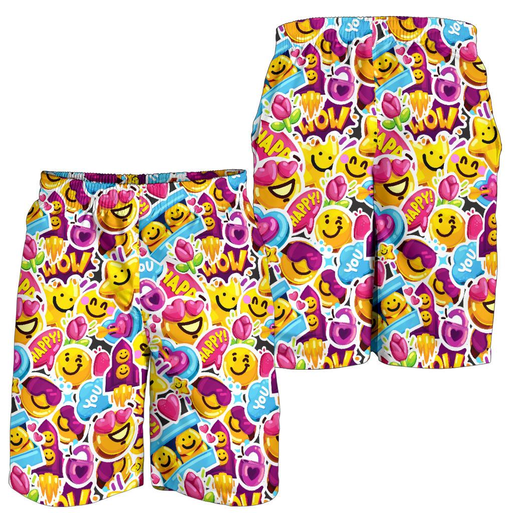 Emoji Sticker Print Pattern Mens Shorts-JTAMIGO.COM