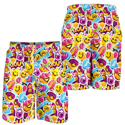 Emoji Sticker Print Pattern Mens Shorts-JTAMIGO.COM