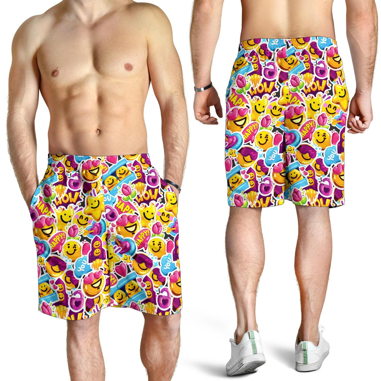 Emoji Sticker Print Pattern Mens Shorts-JTAMIGO.COM