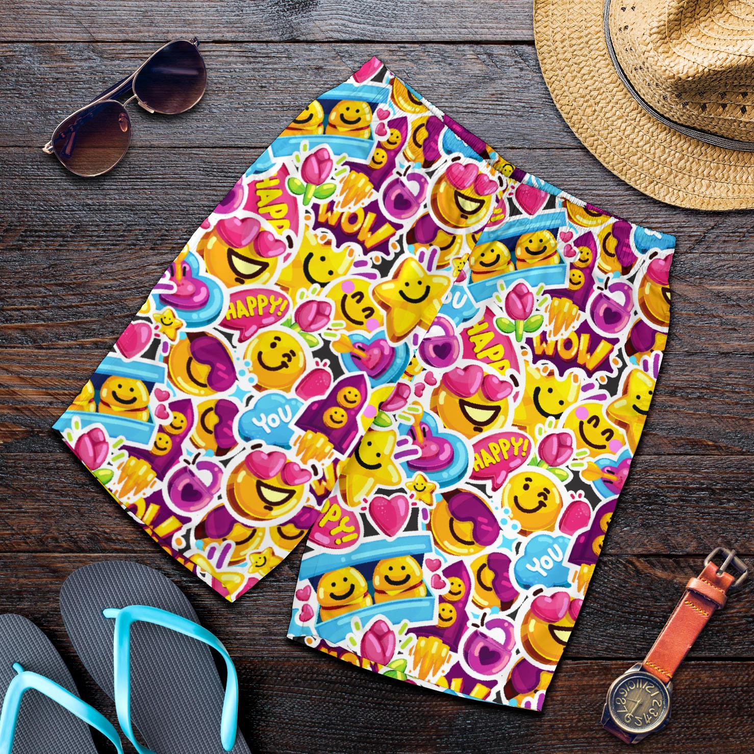 Emoji Sticker Print Pattern Mens Shorts-JTAMIGO.COM