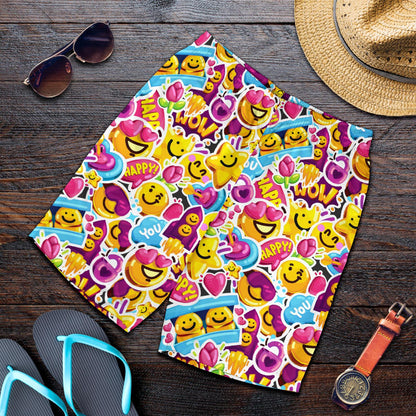 Emoji Sticker Print Pattern Mens Shorts-JTAMIGO.COM