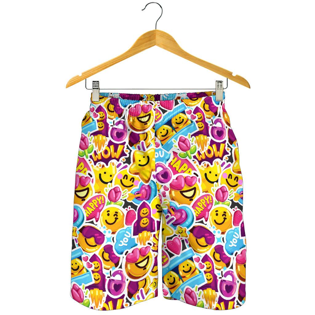Emoji Sticker Print Pattern Mens Shorts-JTAMIGO.COM