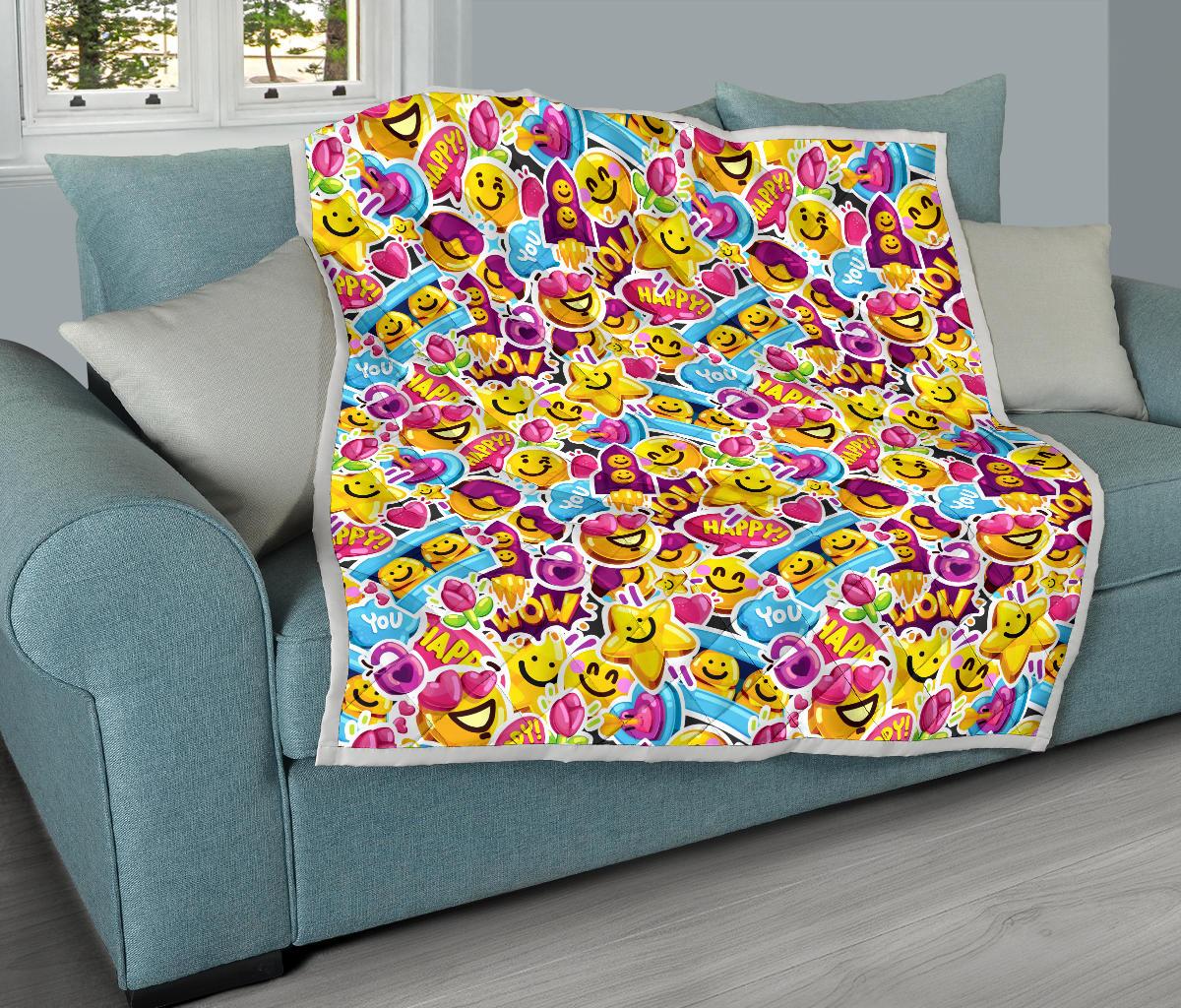 Emoji Sticker Print Pattern Premium Quilt-JTAMIGO.COM