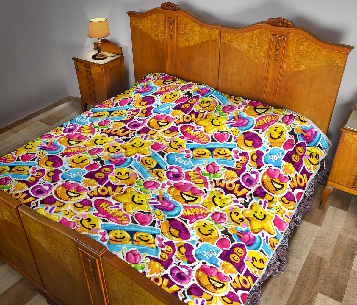 Emoji Sticker Print Pattern Premium Quilt-JTAMIGO.COM