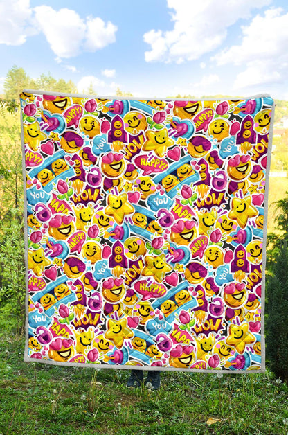 Emoji Sticker Print Pattern Premium Quilt-JTAMIGO.COM