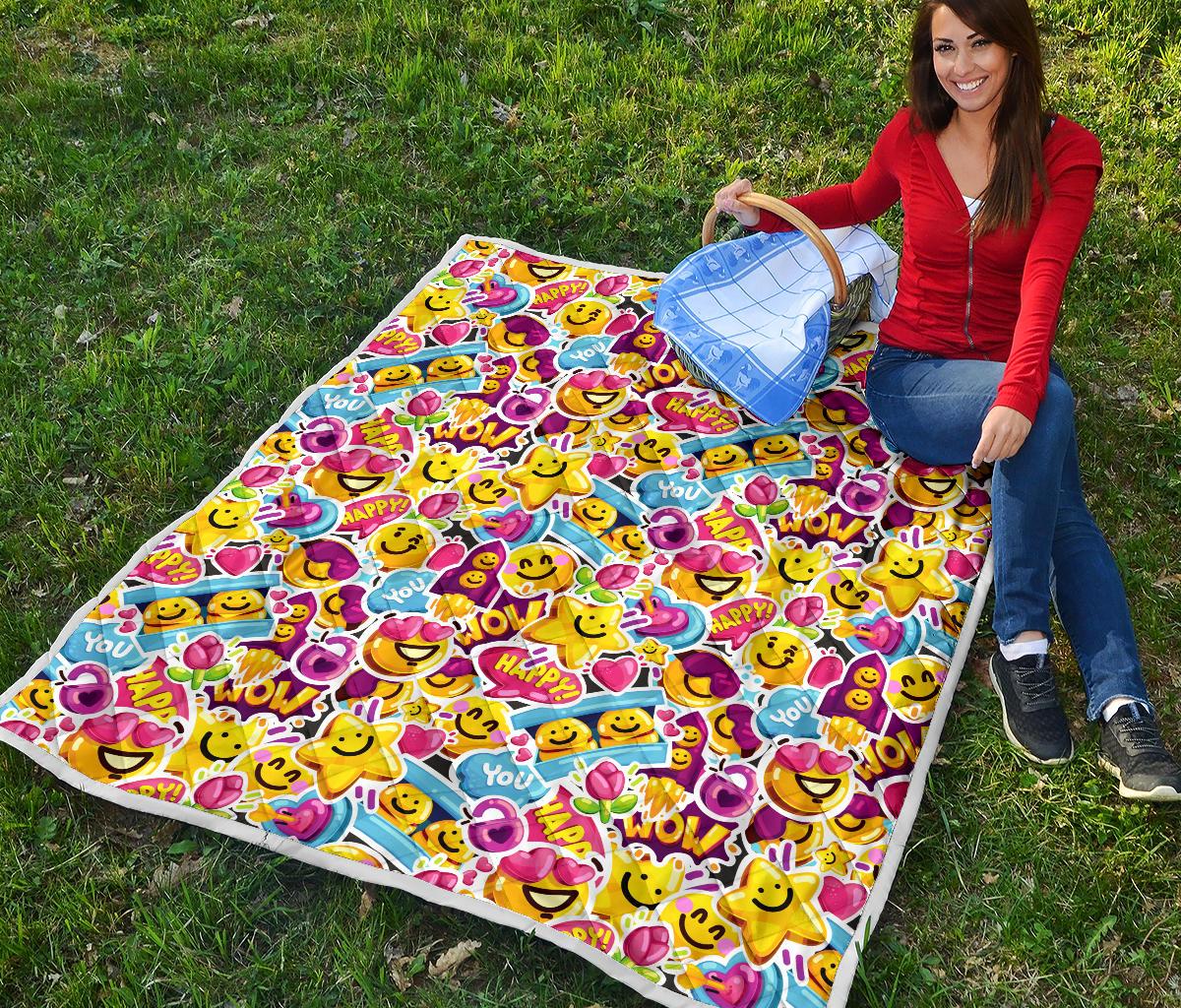 Emoji Sticker Print Pattern Premium Quilt-JTAMIGO.COM