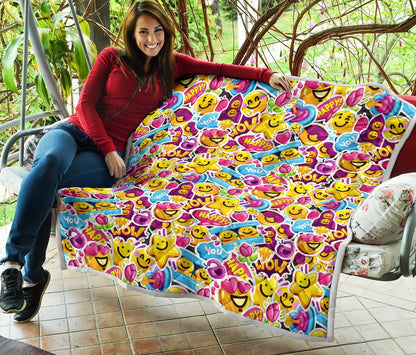 Emoji Sticker Print Pattern Premium Quilt-JTAMIGO.COM