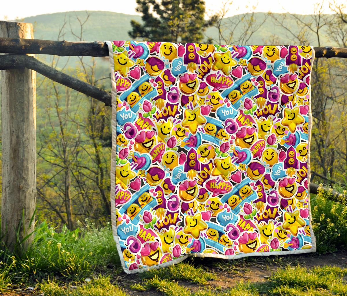 Emoji Sticker Print Pattern Premium Quilt-JTAMIGO.COM