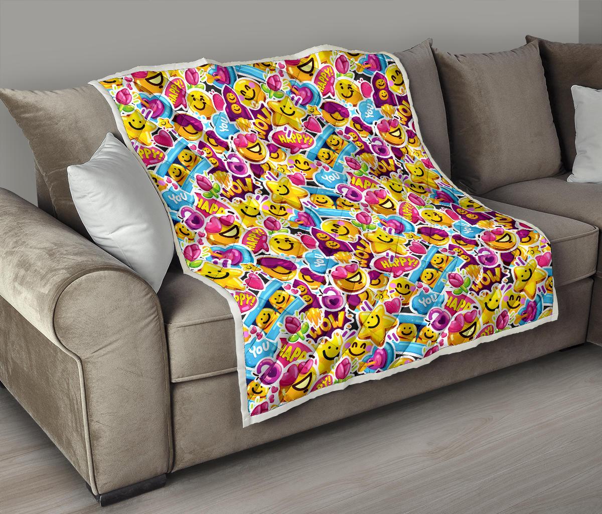 Emoji Sticker Print Pattern Premium Quilt-JTAMIGO.COM