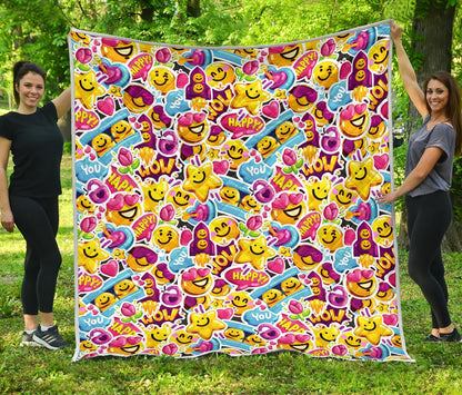Emoji Sticker Print Pattern Premium Quilt-JTAMIGO.COM