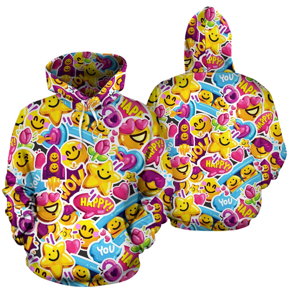 Emoji Sticker Print Pattern Pullover Hoodie