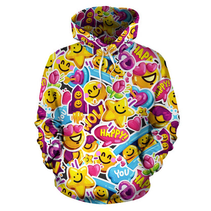 Emoji Sticker Print Pattern Pullover Hoodie