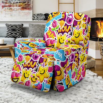 Emoji Sticker Print Pattern Recliner Slipcover-JTAMIGO.COM