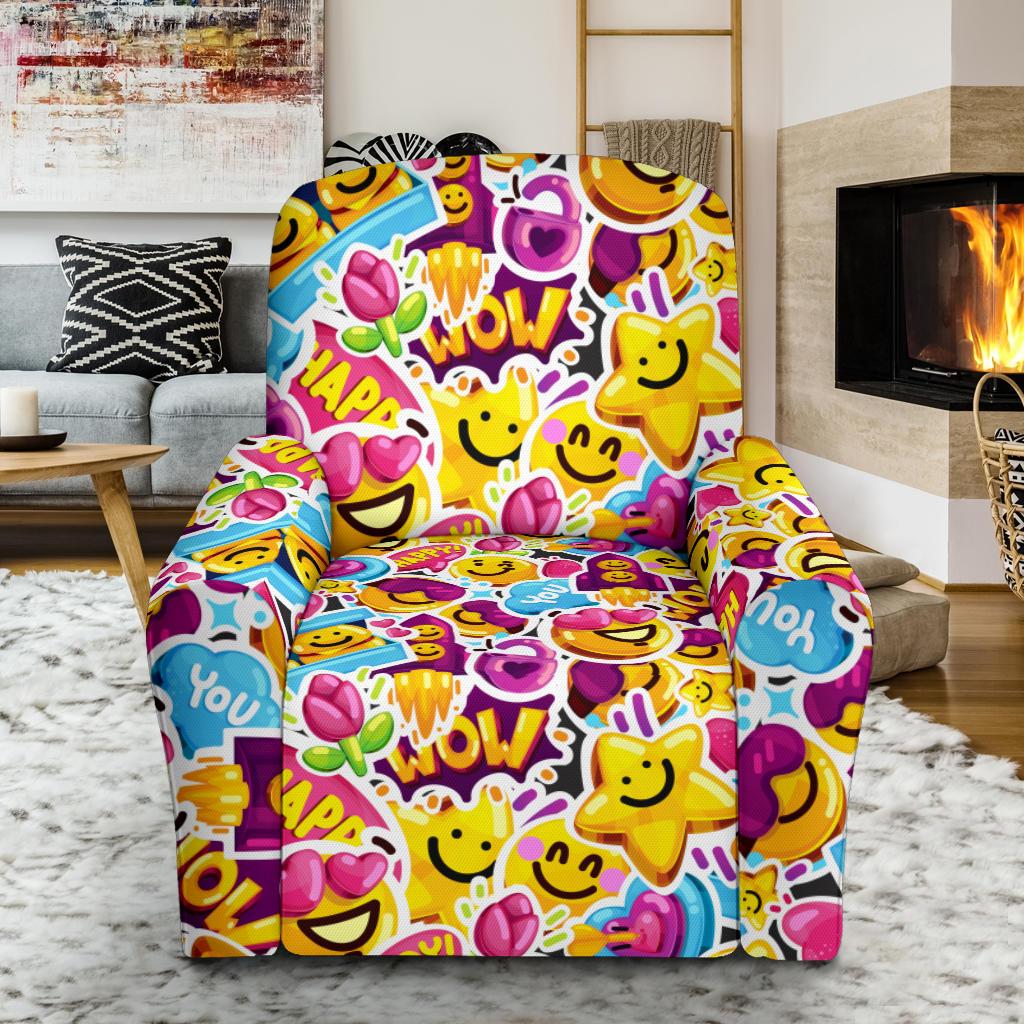 Emoji Sticker Print Pattern Single Sofa Slipcover -JTAMIGO.COM